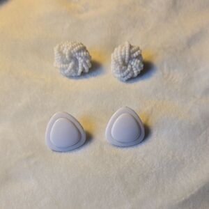 White Beaded and Triangle Earrings Set